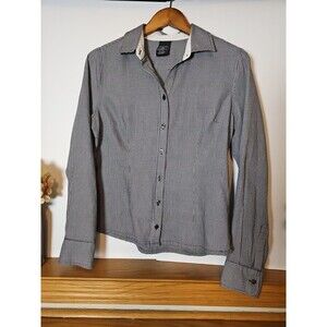 George Womens M Black White Plaid Casual Button Up Long Sleeve Shirt